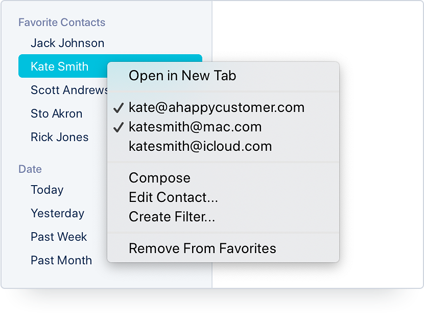 Favorite Contacts Contextual Menu